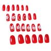 Red Flower Beads False Nail Tips Wedding Fake Nails Long Nails Full Cover Nail Art Decoration Fake Nails