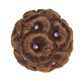 Elegant Hair Disk Chignon Updo Hairpieces With Rhinestone Hair Bun Extensions Claw, Light Brown